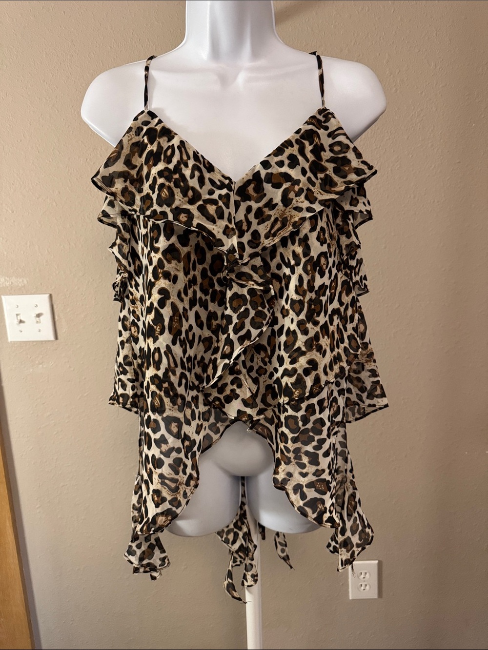 Galita, Leopard Print Ruffle Cami Tank Top - Women's Animal Print, L NWT